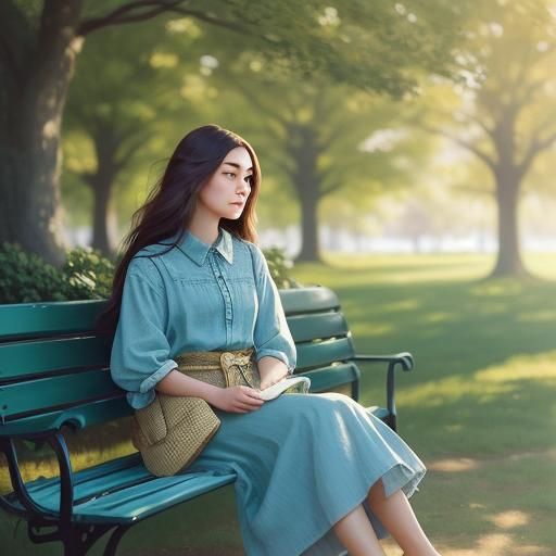 Nostalgic Expressionism: Young Adult on Park Bench