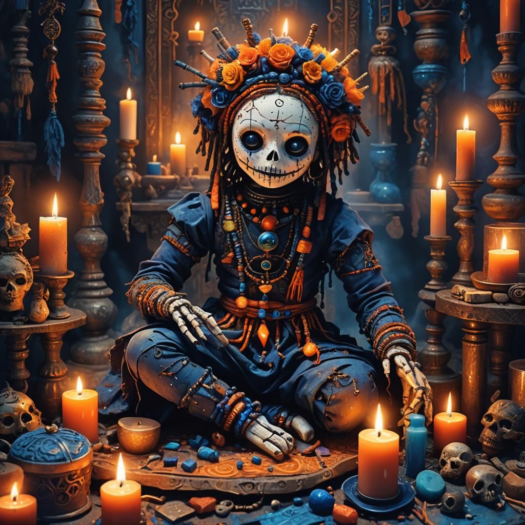 Mystical Voodoo Doll on Ornate Altar