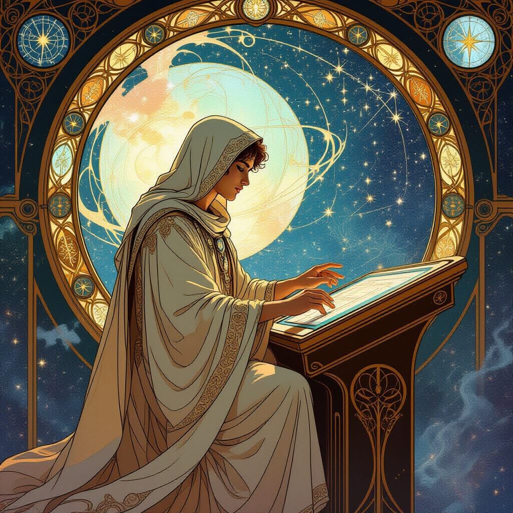 Celestial Navigator Charts Course in Art Nouveau Style