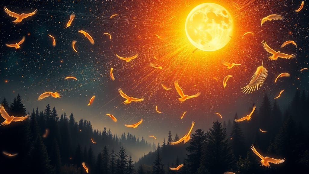 Neon Cosmos with Bioluminescent Feathers