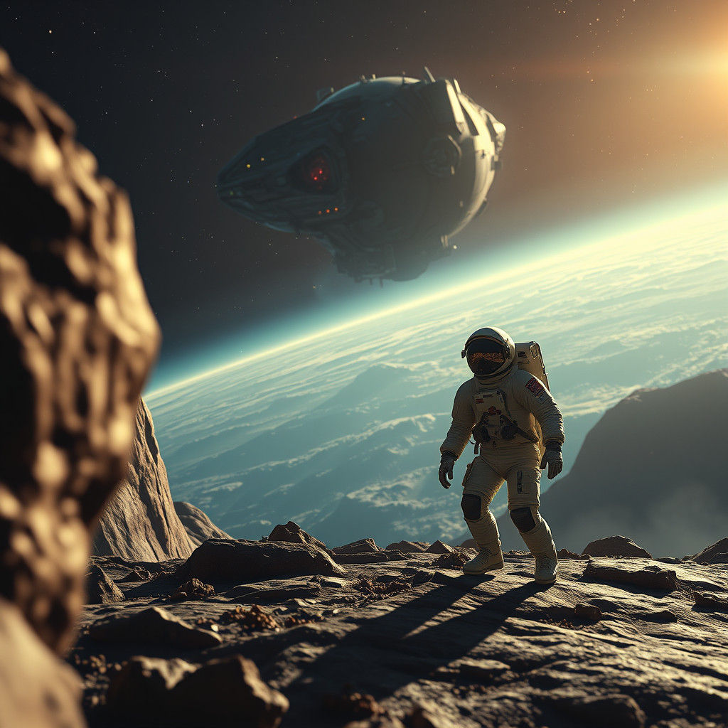 Astronaut Spacewalk Near Spaceship: Epic Digital Painting