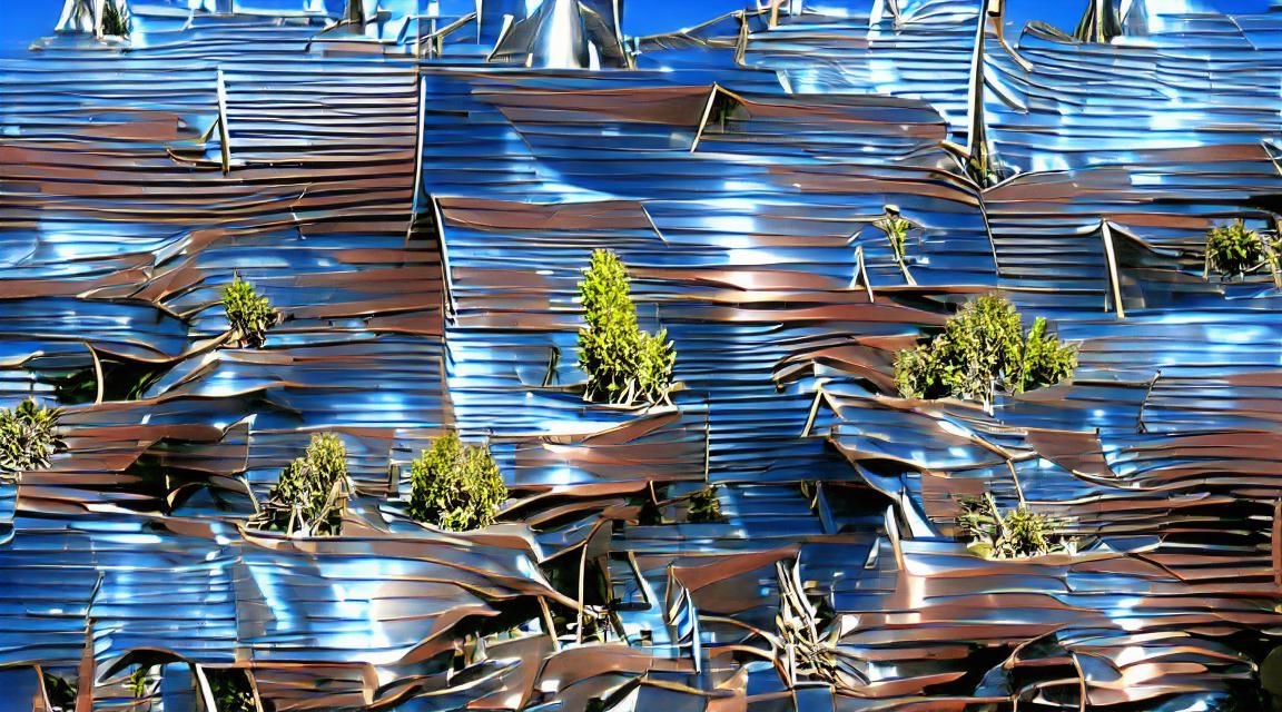 Metallic Vegetation Cityscape with Blue Rivers