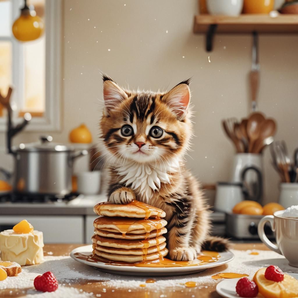 Kitten on Pancake: Whimsical Digital Illustration
