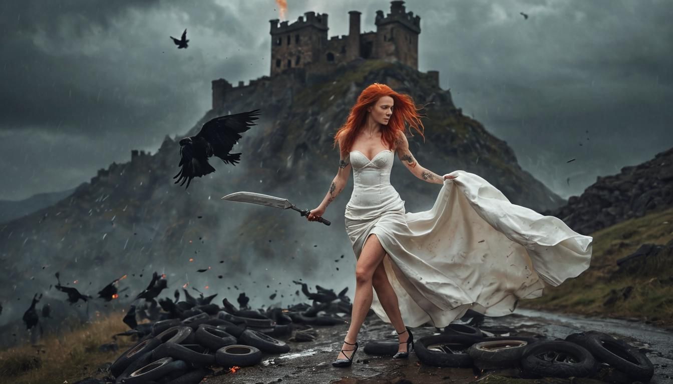 Scandinavian Woman in Ruined Landscape, Fantasy Art