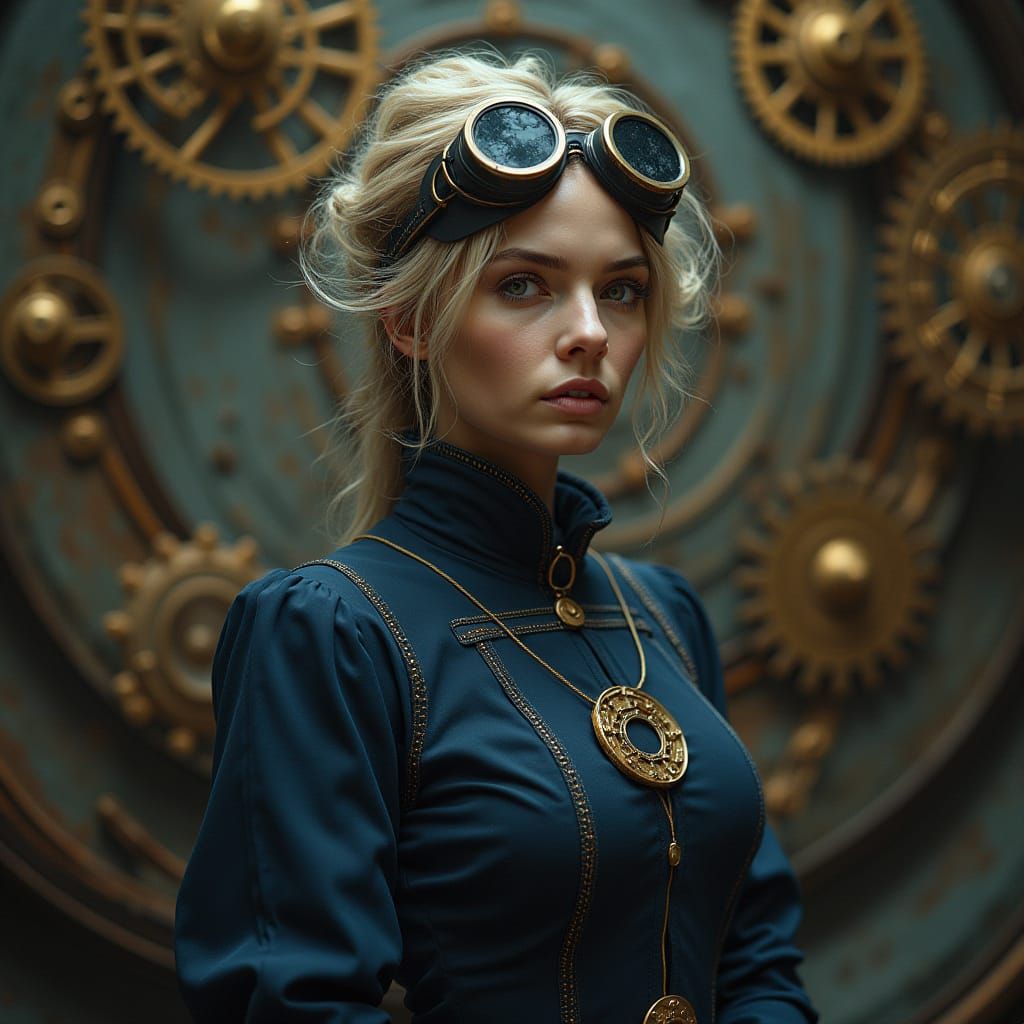 Steampunk Woman Portrait with Astrological Gears