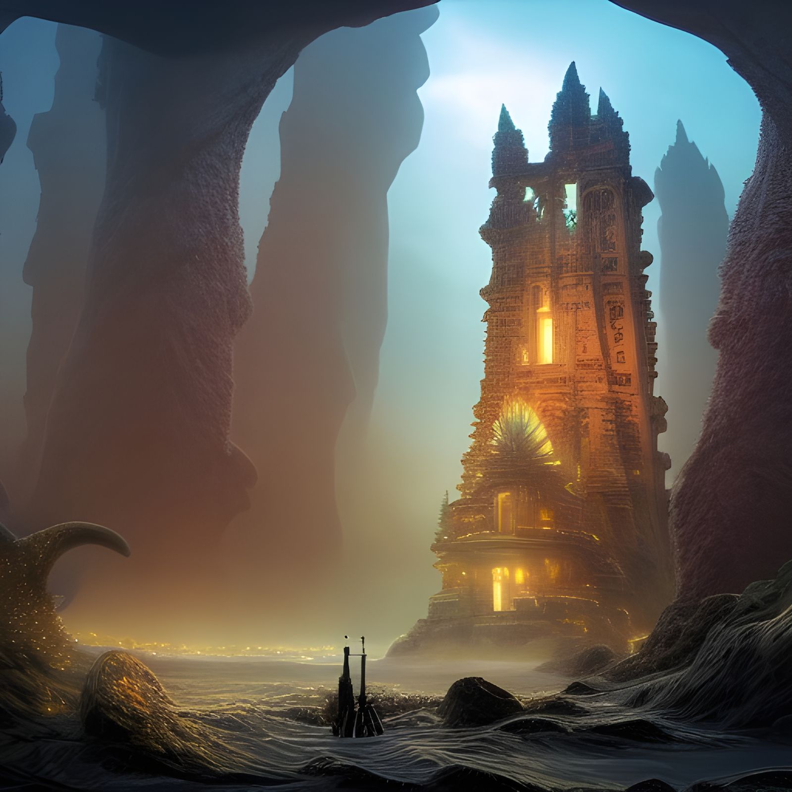 Bioluminescent Coral Temple: Epic Digital Matte Painting