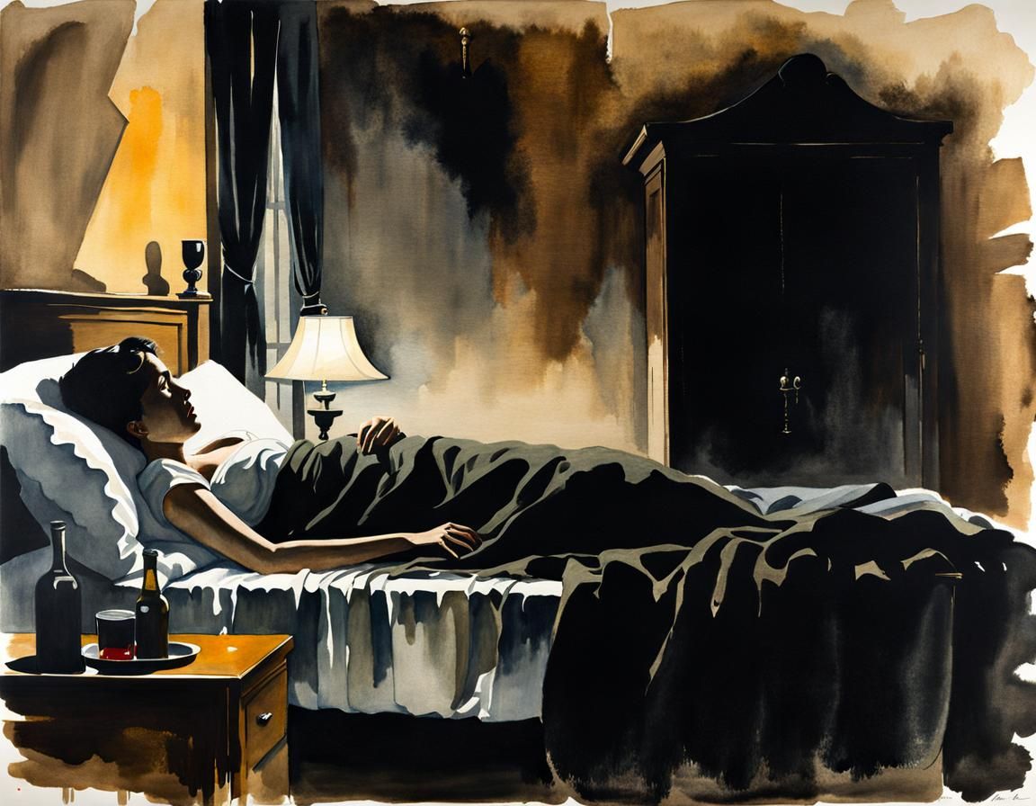 Disturbing Scene of Childhood Fear in Watercolor