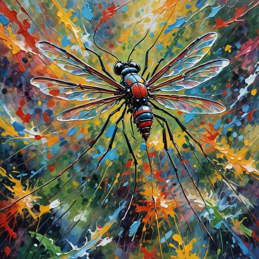 Whimsical Mosquito in Neo-Impressionistic Oil Painting
