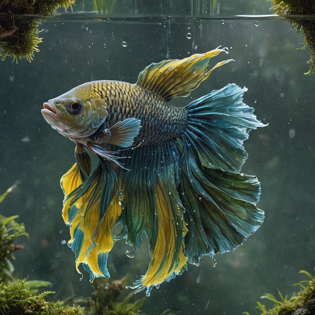 Dissolving Betta Fish in Maximalist Double Exposure