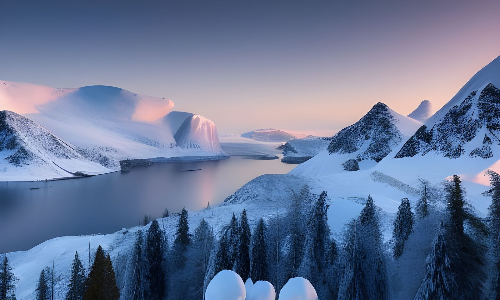 Monochrome Northern Lights over Snowy Hills
