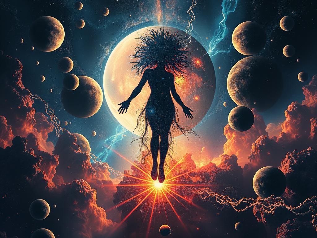 Cosmic Entity Between Colliding Planets: Digital Art