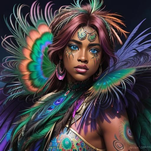 Rainbow Woman Portrait in Comic Book Style