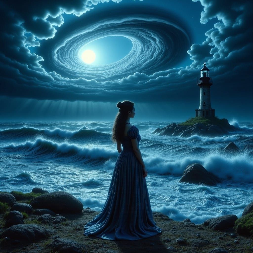 Ethereal Scottish Lass Illuminated by Lighthouse