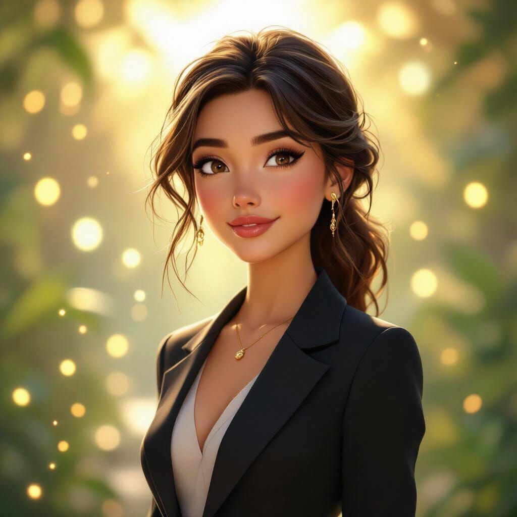 Pixar-Style Young Woman in Golden Sunlight