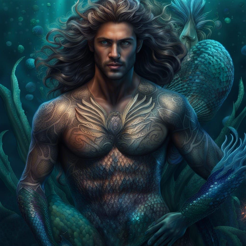 Handsome Merman and Mermaid Underwater: Fantasy Art