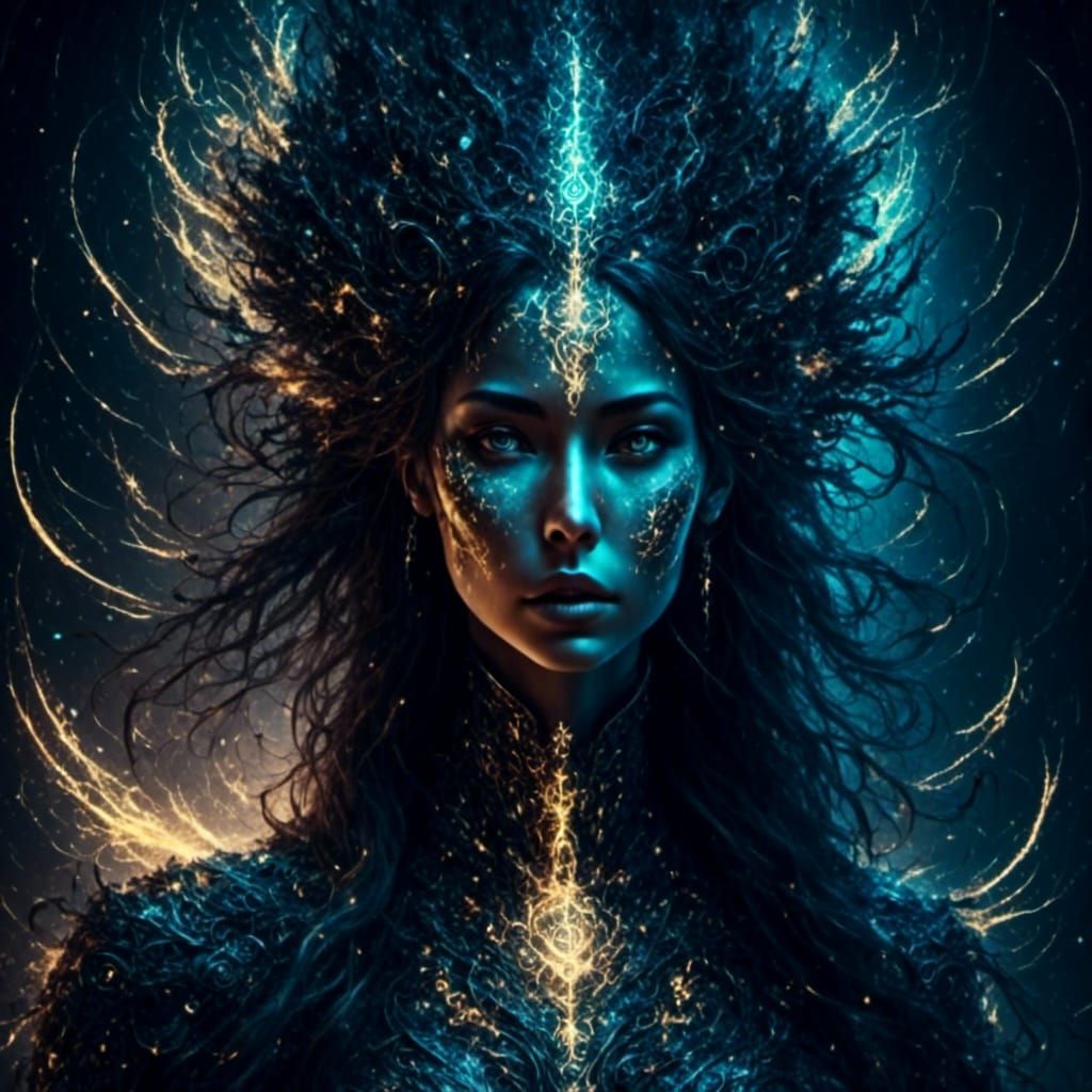 Terrifying Woman Figure with Glowing Runes