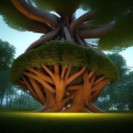 House in Giant Tree Branches: Precisionism Photoillustration