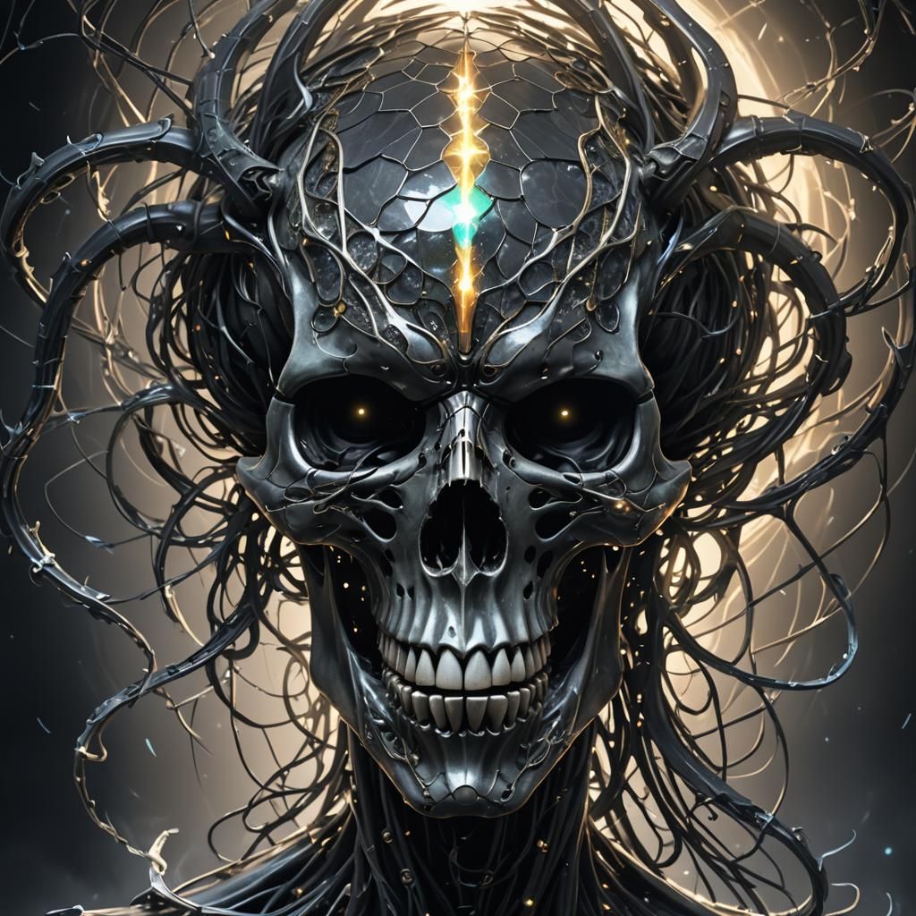 Dark Fantasy Skull Art with Bioluminescent Tendrils