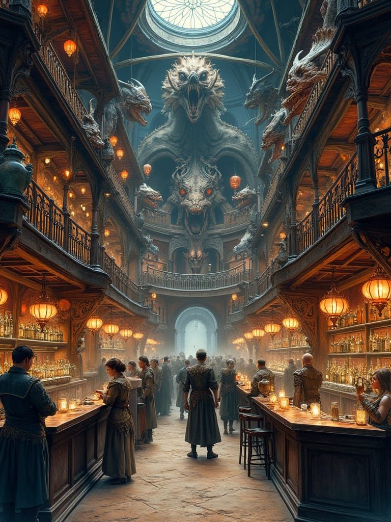 Fantasy Tavern Interior with Steampunk and Asian Influence