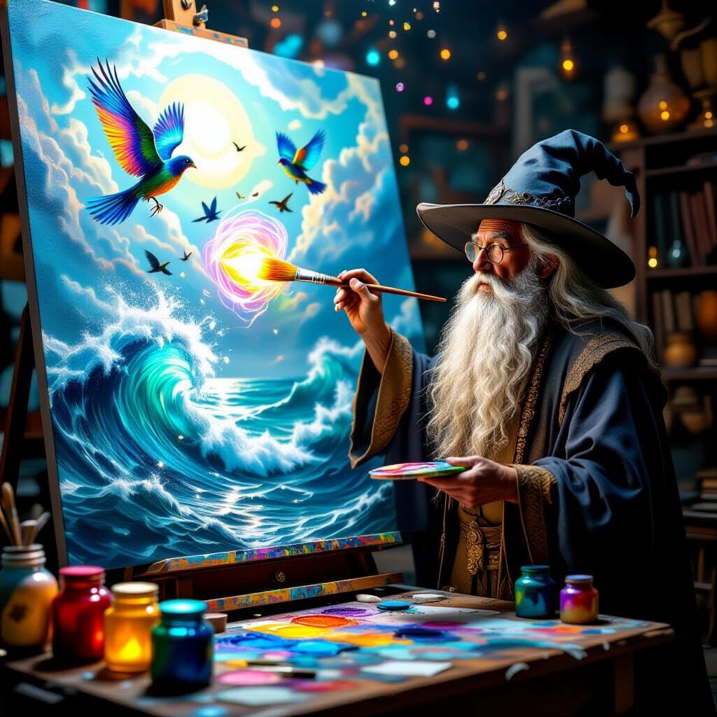 Wizard Painter Brings Canvas to Life with Magical Art