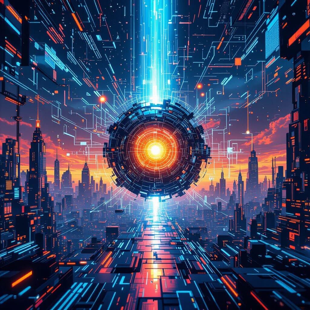 Futuristic Data Core Radiating Energy in Cyberpunk Style