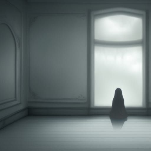 Sad Ghost Haunts Empty House in Matte Painting