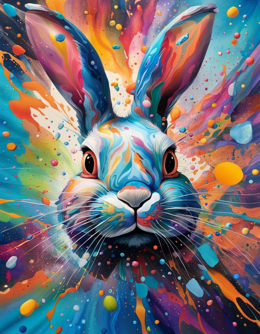 Whimsical Rabbit in Surreal Splash Art Style