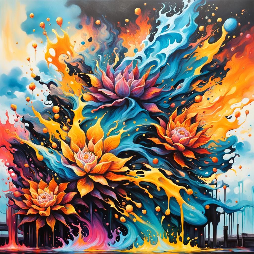 Colorful Sky with Flames in Graffiti Art Style