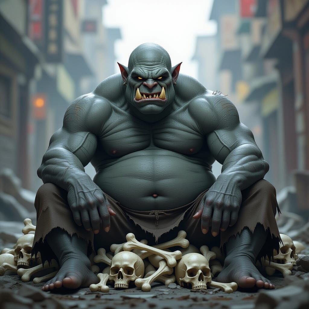 Ogre Lounging on Bone Pile