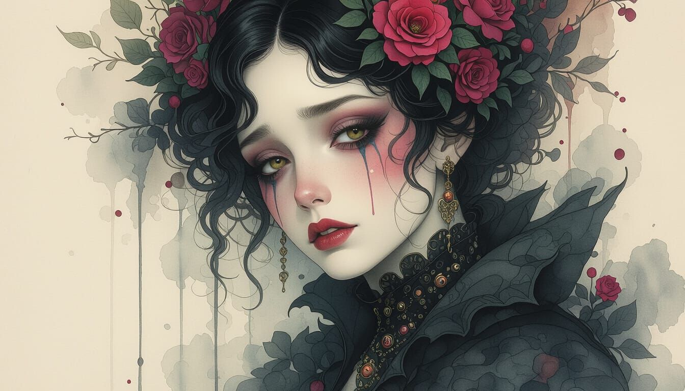 Retro-Futuristic Scene in Maximalist Ink and Watercolor Styl...