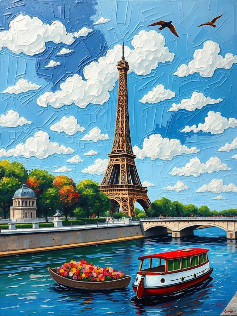 Eiffel Tower in Paris: Neo-Impressionist Oil Painting