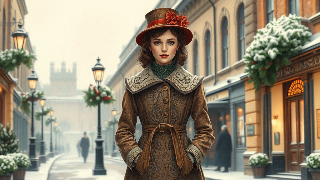 Victorian Lady in Snowy Christmas Scene