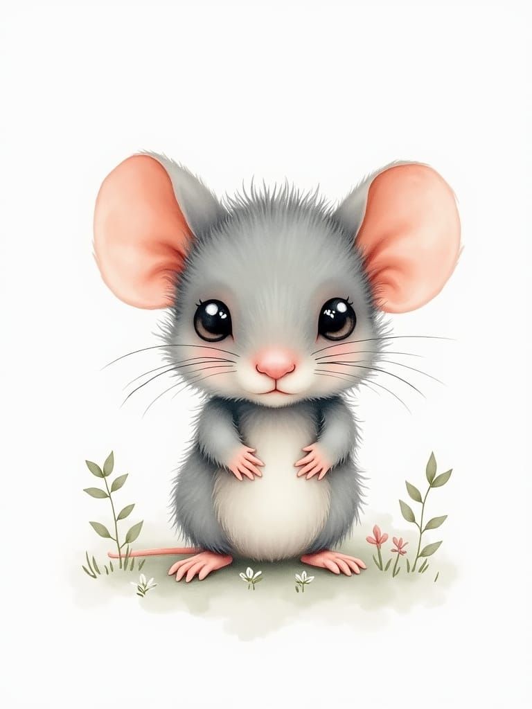 Adorable Baby Mouse Watercolor Painting