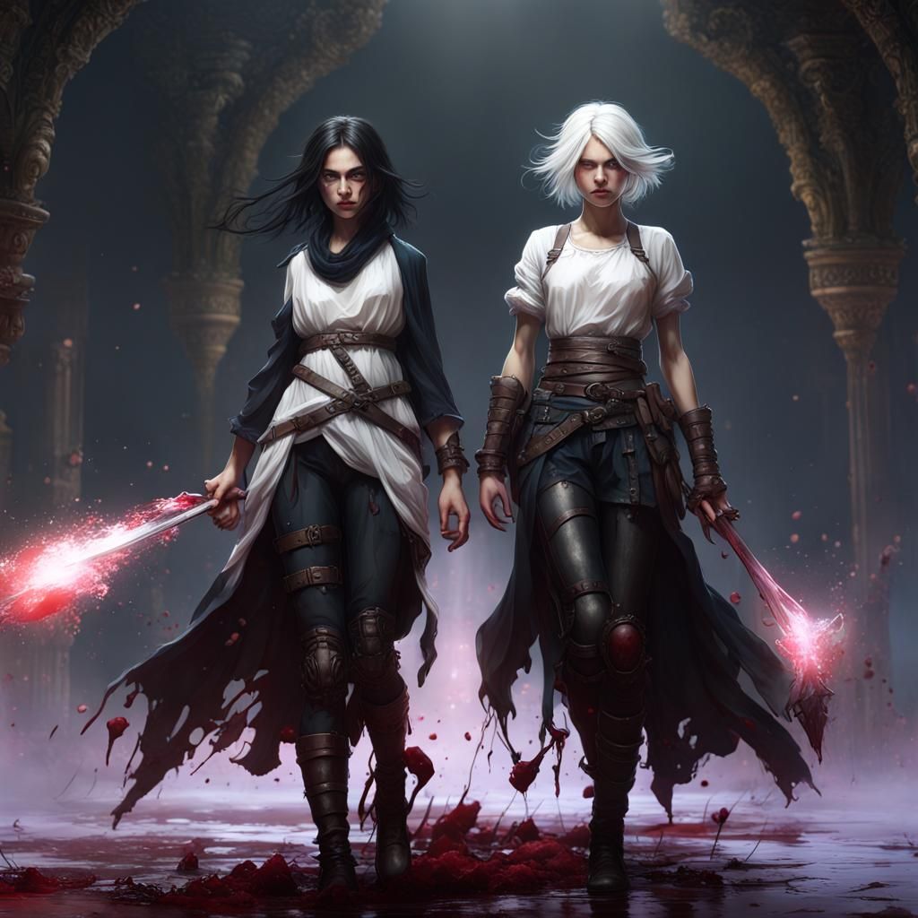 Dark Fantasy Twins with Floating Blood