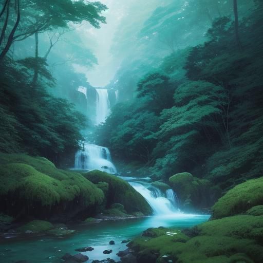 Anime Waterfall Key Visual in Ghibli Style