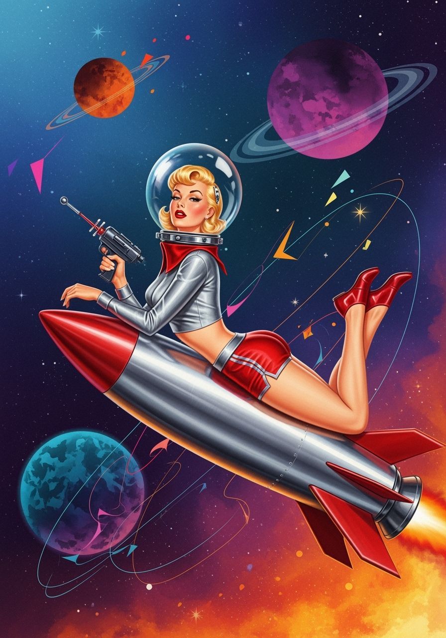 Retro Space Girl Pin-Up in Nuka-Cola Ad Style