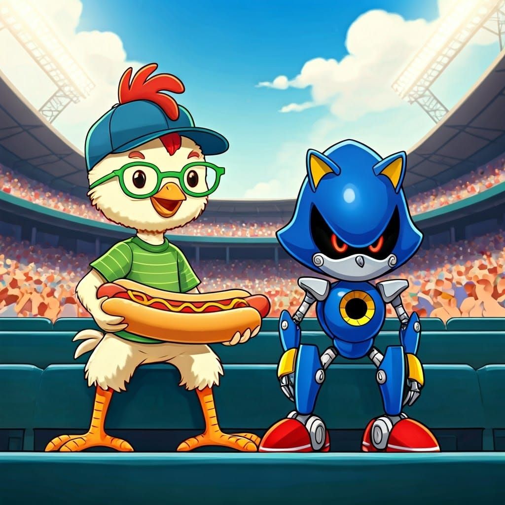 Metal Sonic and Chicken Little Share a Chili Hotdog at a Bas...