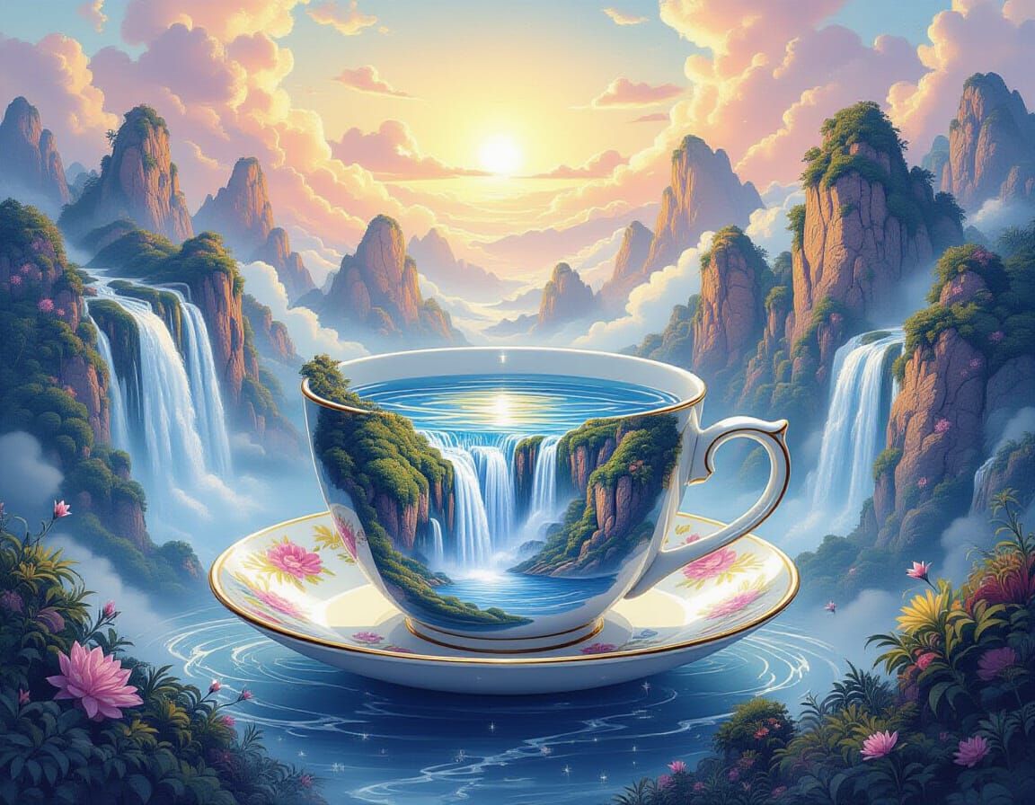 Waterfall in a Cup: Surreal Tiny World