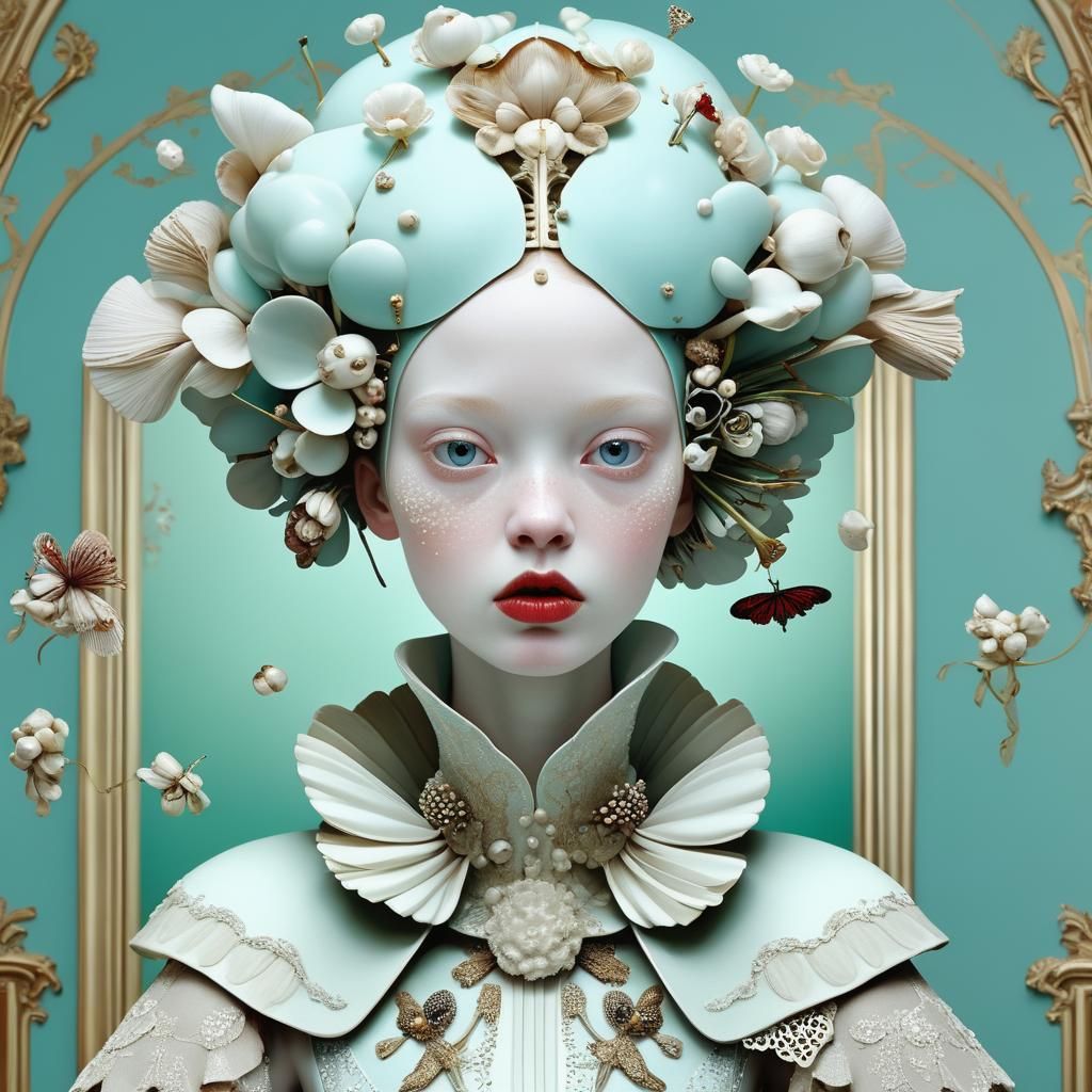 Surreal Face with Foam Fashion, Fairytale Portrait