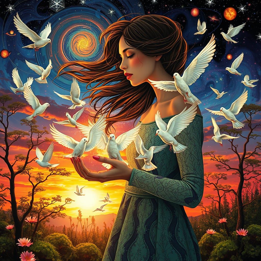 Psychedelic Utopia with Sacred Geometry in Surreal Style