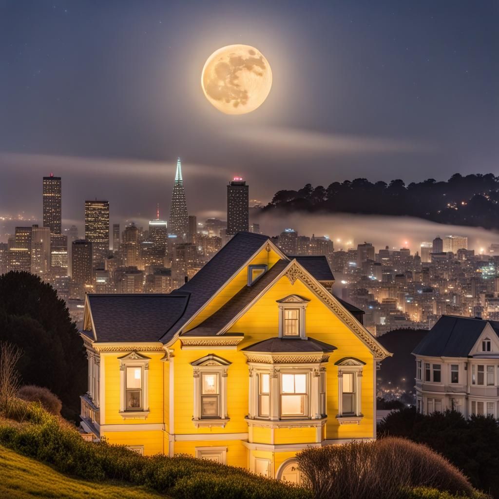 San Francisco House Under Moonlight: Detailed Photography