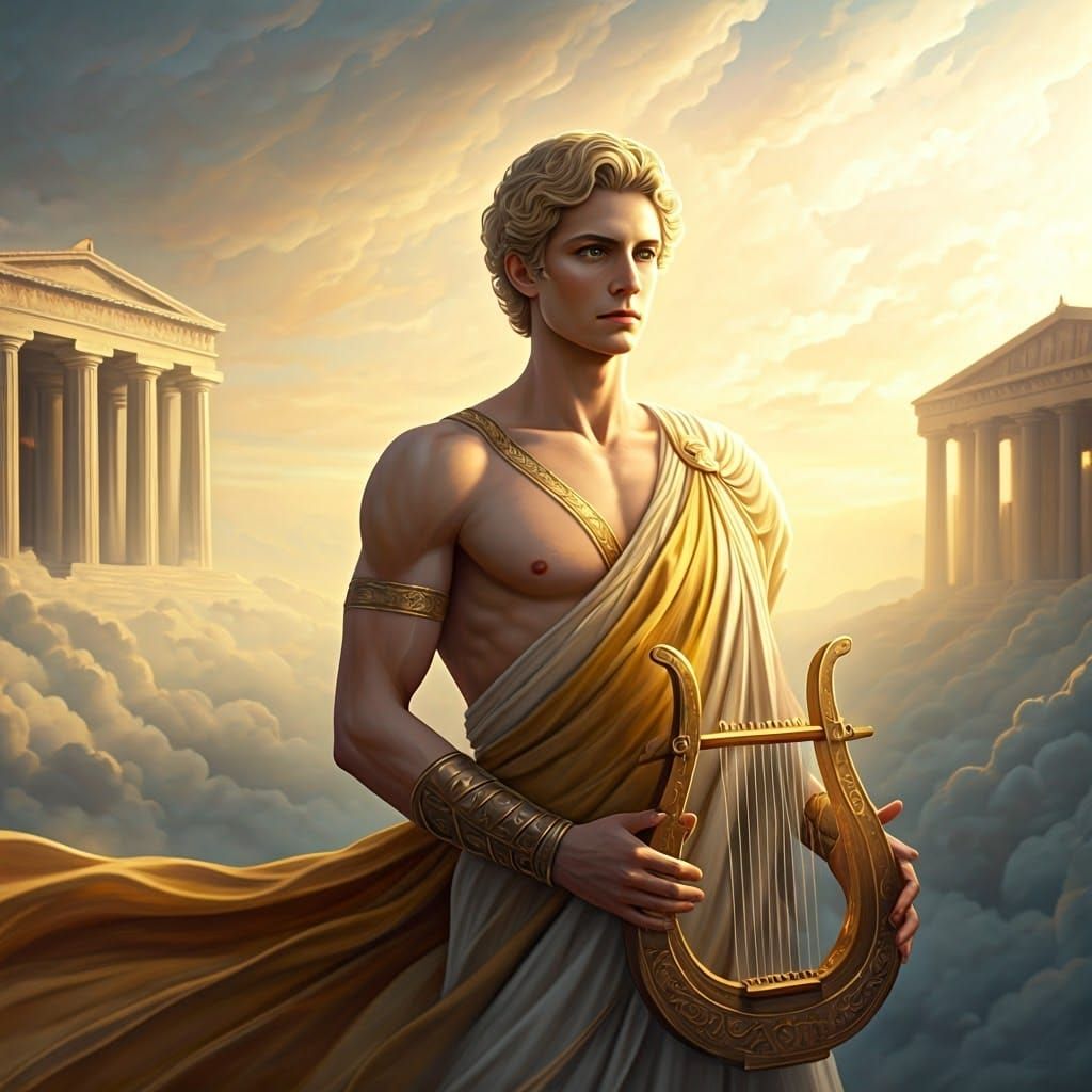 Apollo, Sun God with Lyre in Dreamy, Mystical Style