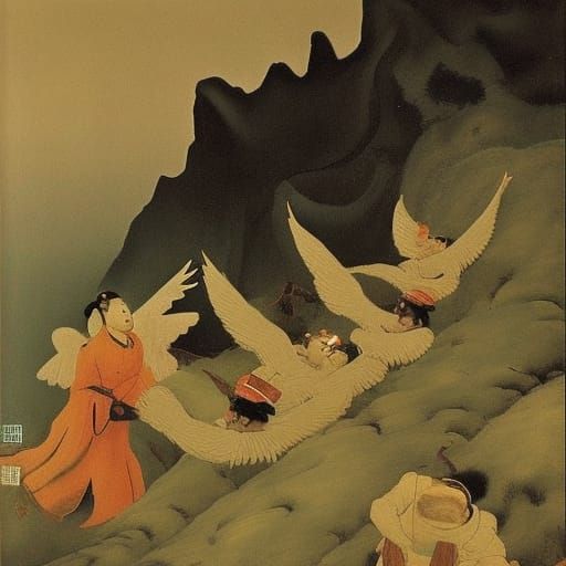 Quiet Angel Flying: Expressionist Oil Painting