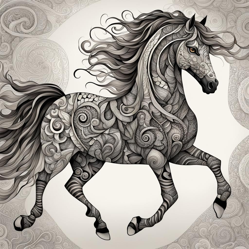 Vibrant, Intricately Patterned Horse in Mid-Gallop
