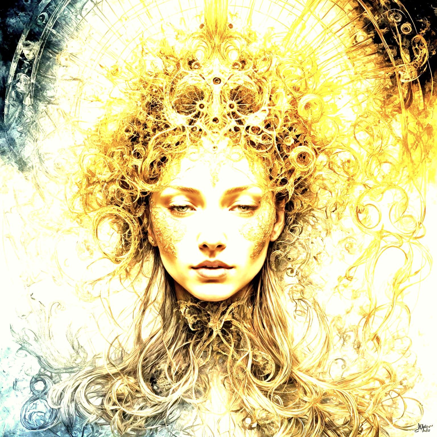 Abstract Surreal Woman Portrait with Fractal Elements