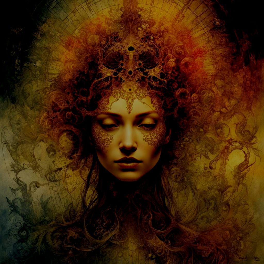 Abstract Surreal Woman Portrait with Fractal Elements