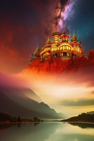 Magnificent Magic Castle in the Sky at Sunset