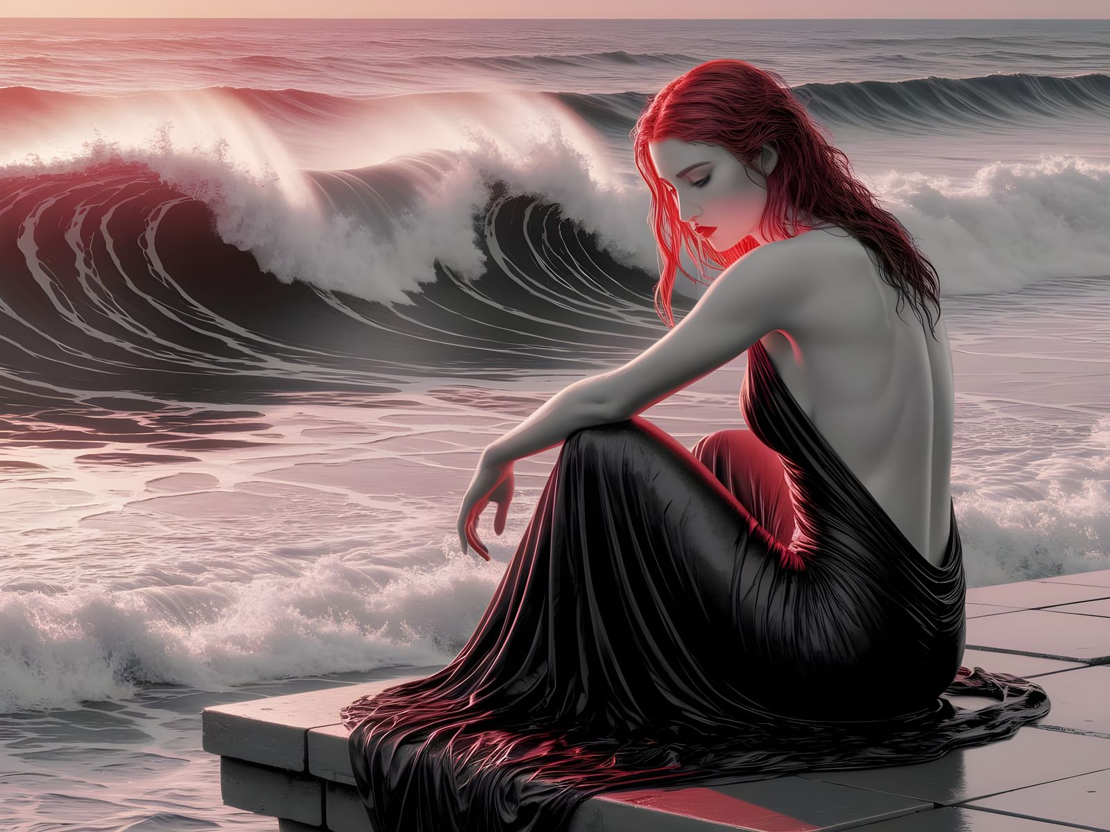 Norse Goddess at Sunset in Watercolor Style