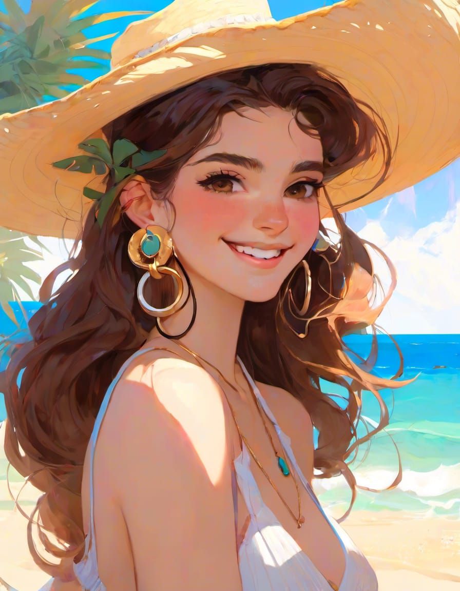Smiling Woman on a Sunny Beach