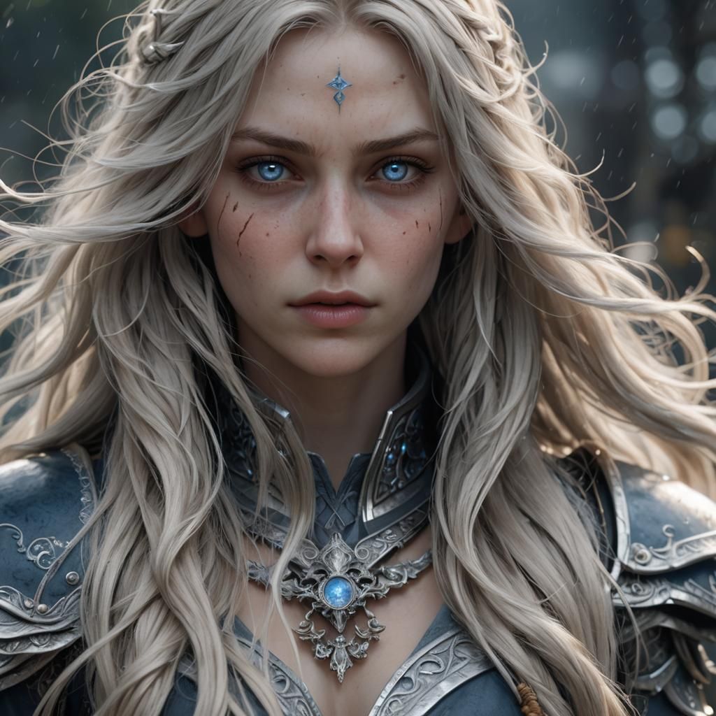 Silver-Haired Beauty in 3D Game Cinematic Style